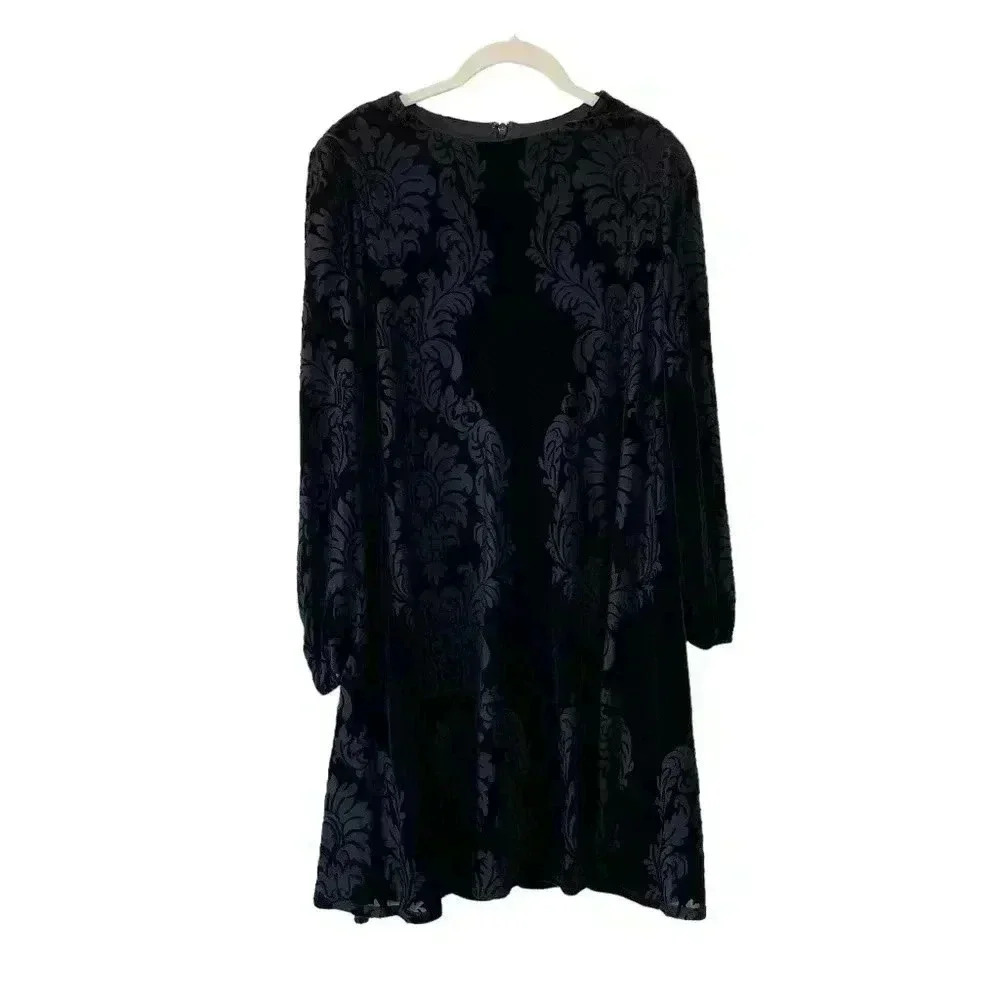 Taylor Burnout Velvet Long Sleeve Swing Dress Black Size 8 Holiday Classic